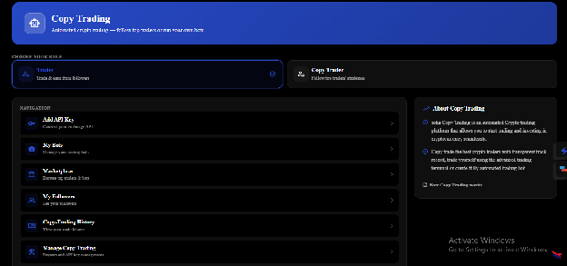Copy trading dashboard