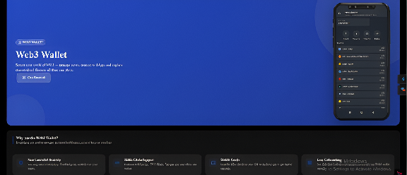 Branded Web3 wallet application showing supported assets, balances and wallet actions